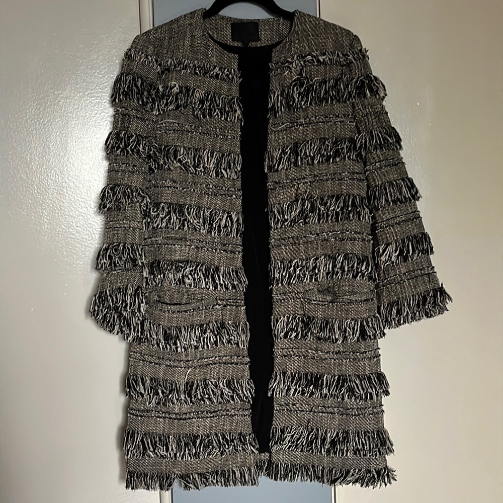 Intermix Fringe Winter Coat Size Small S with Silk Lining